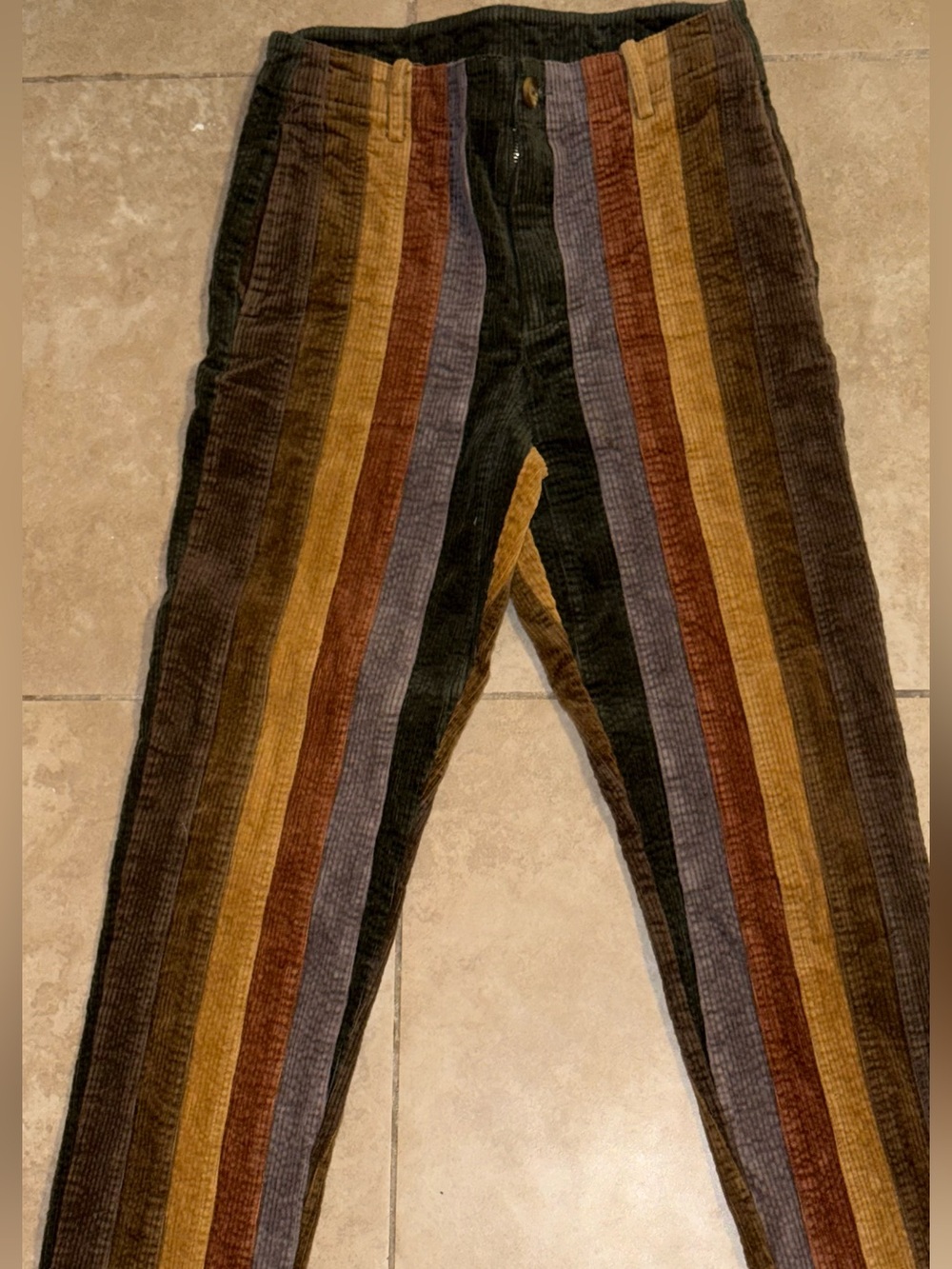 Yitai Striped Corduroy Pants in Mustard, Brown & Gray